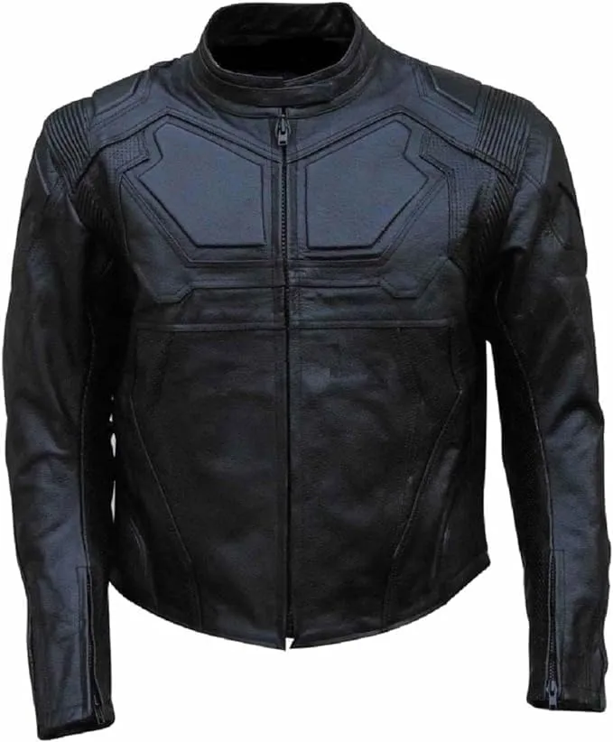 TIPTOP Men's Fashion Oblivion Biker Motorcycle Real Leather Jacket Armor Protection - Black & White Color
