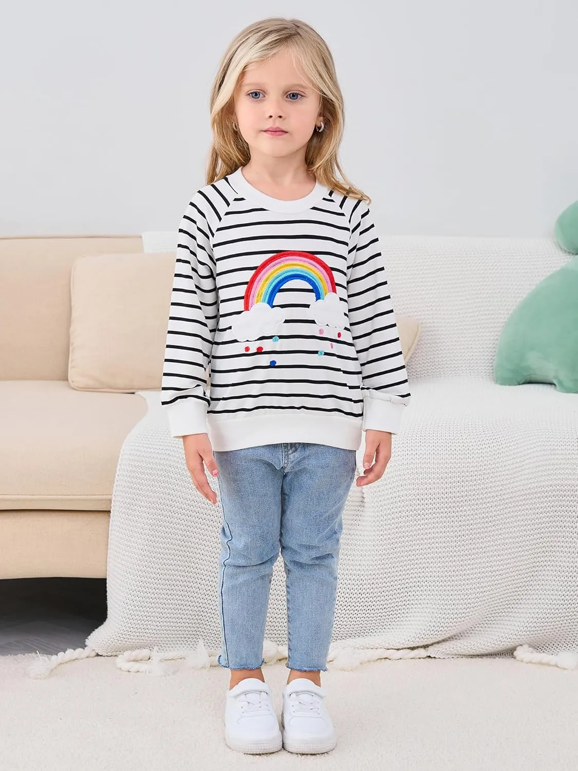 Toddler Baby Girls Sweatshirts Kids Winter Clothes Casual Long Sleeve Shirts Crewneck Pullover Sweater Tops 2T-7T