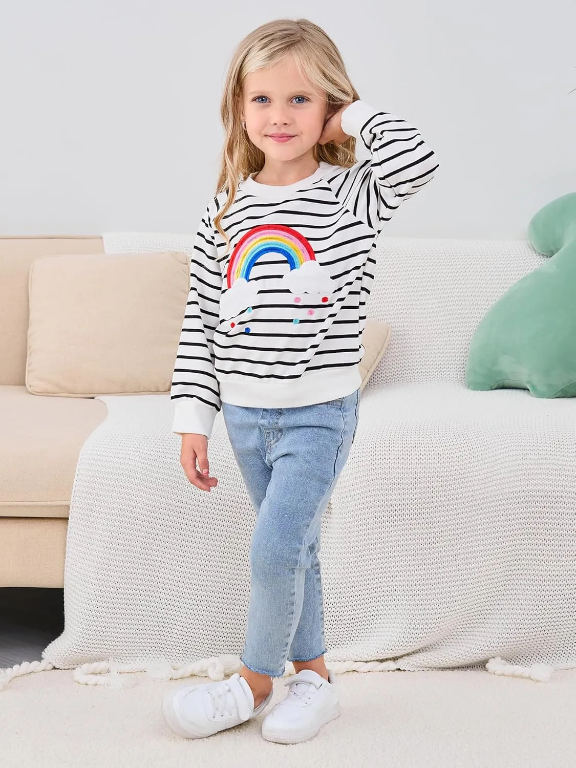 Toddler Baby Girls Sweatshirts Kids Winter Clothes Casual Long Sleeve Shirts Crewneck Pullover Sweater Tops 2T-7T