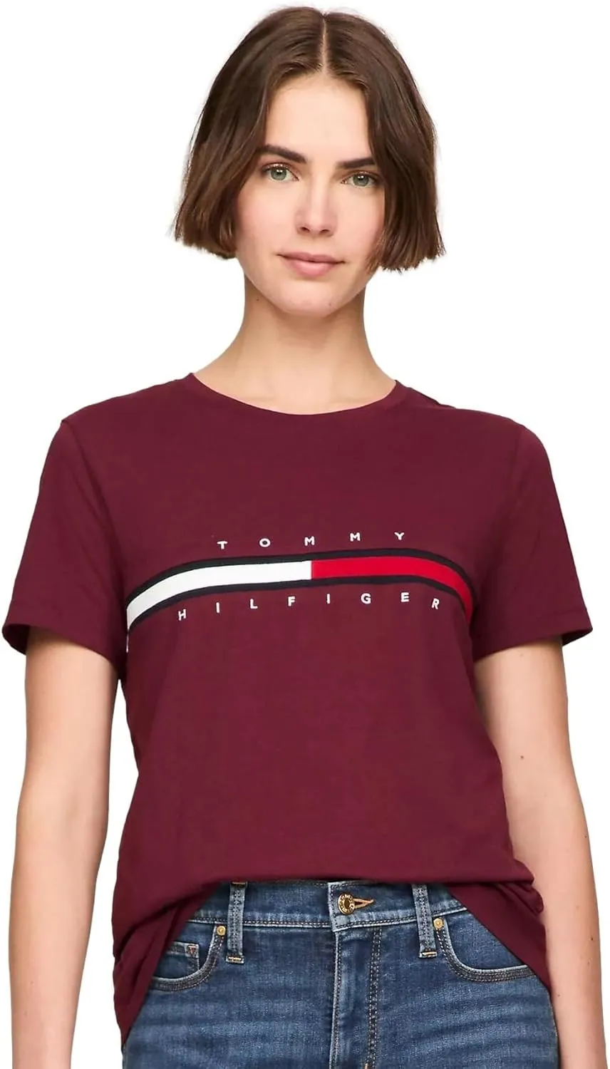 Tommy Hilfiger Women's Performance Cotton T-Shirt  Lightweight Graphic Tees