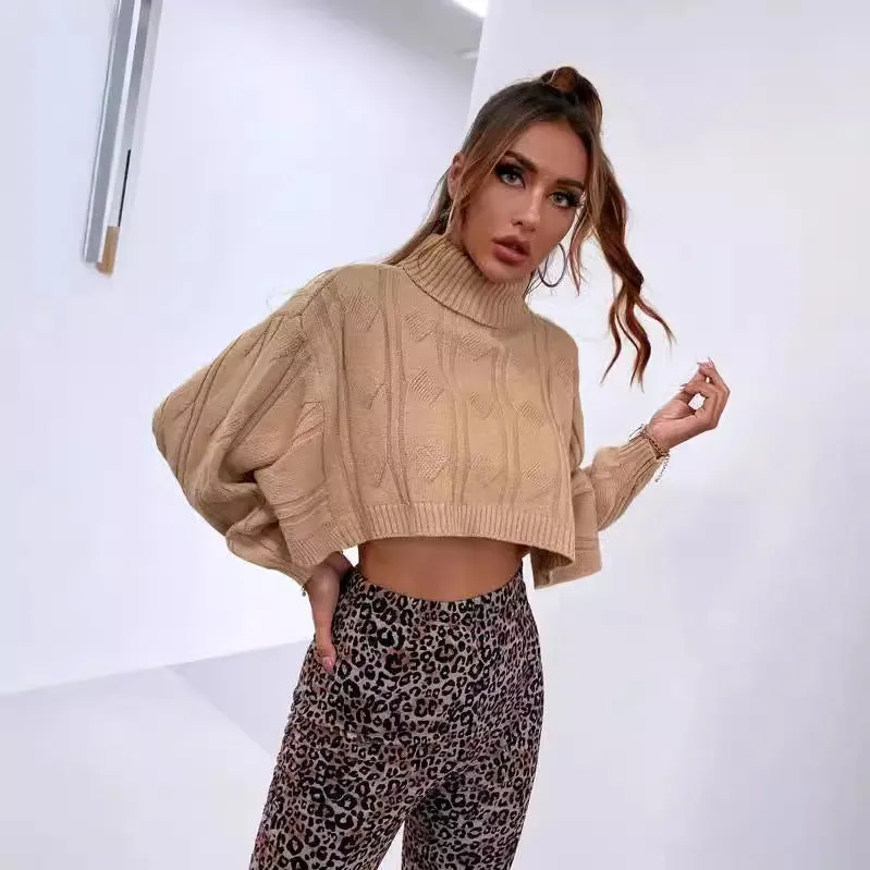 Turtleneck Midriff-baring Shawl Knitwear