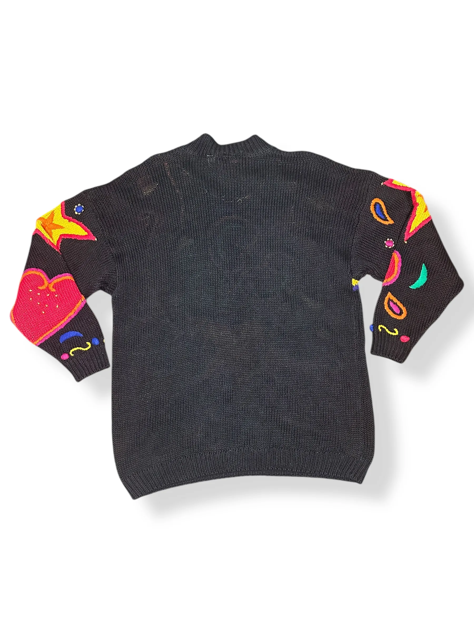 Vintage 80s Rainbow Stars & Hearts 3D Knit Statement Sweater (L, XL )