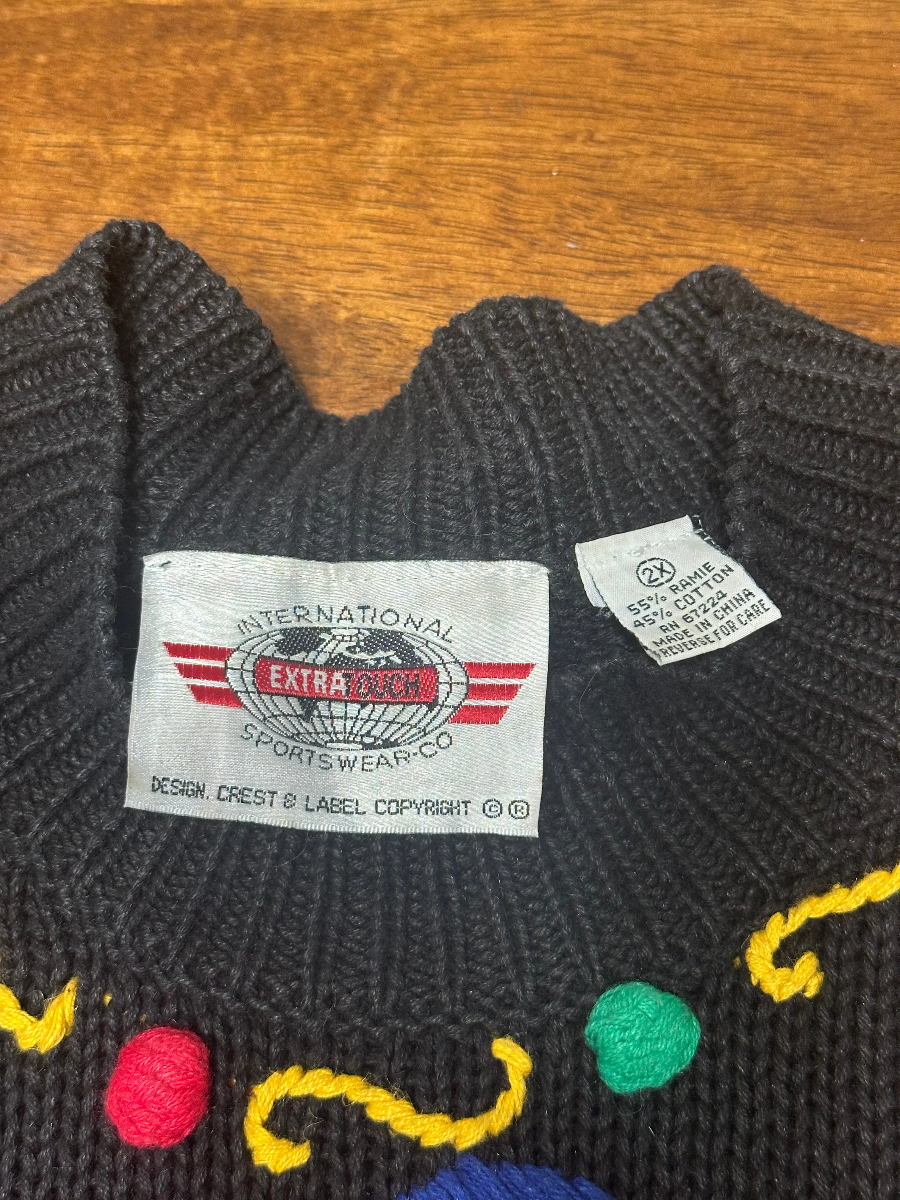 Vintage 80s Rainbow Stars & Hearts 3D Knit Statement Sweater (L, XL )