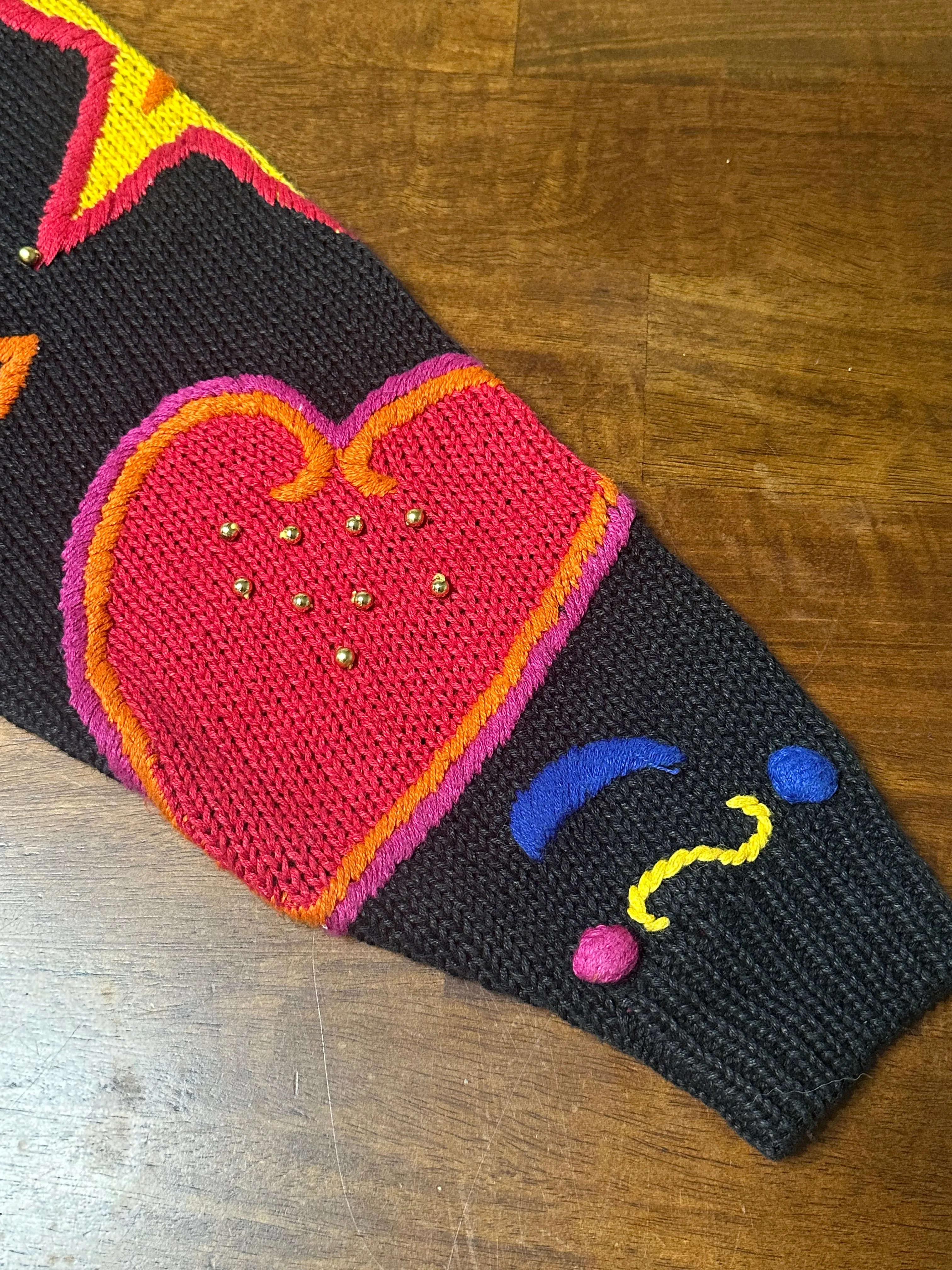 Vintage 80s Rainbow Stars & Hearts 3D Knit Statement Sweater (L, XL )