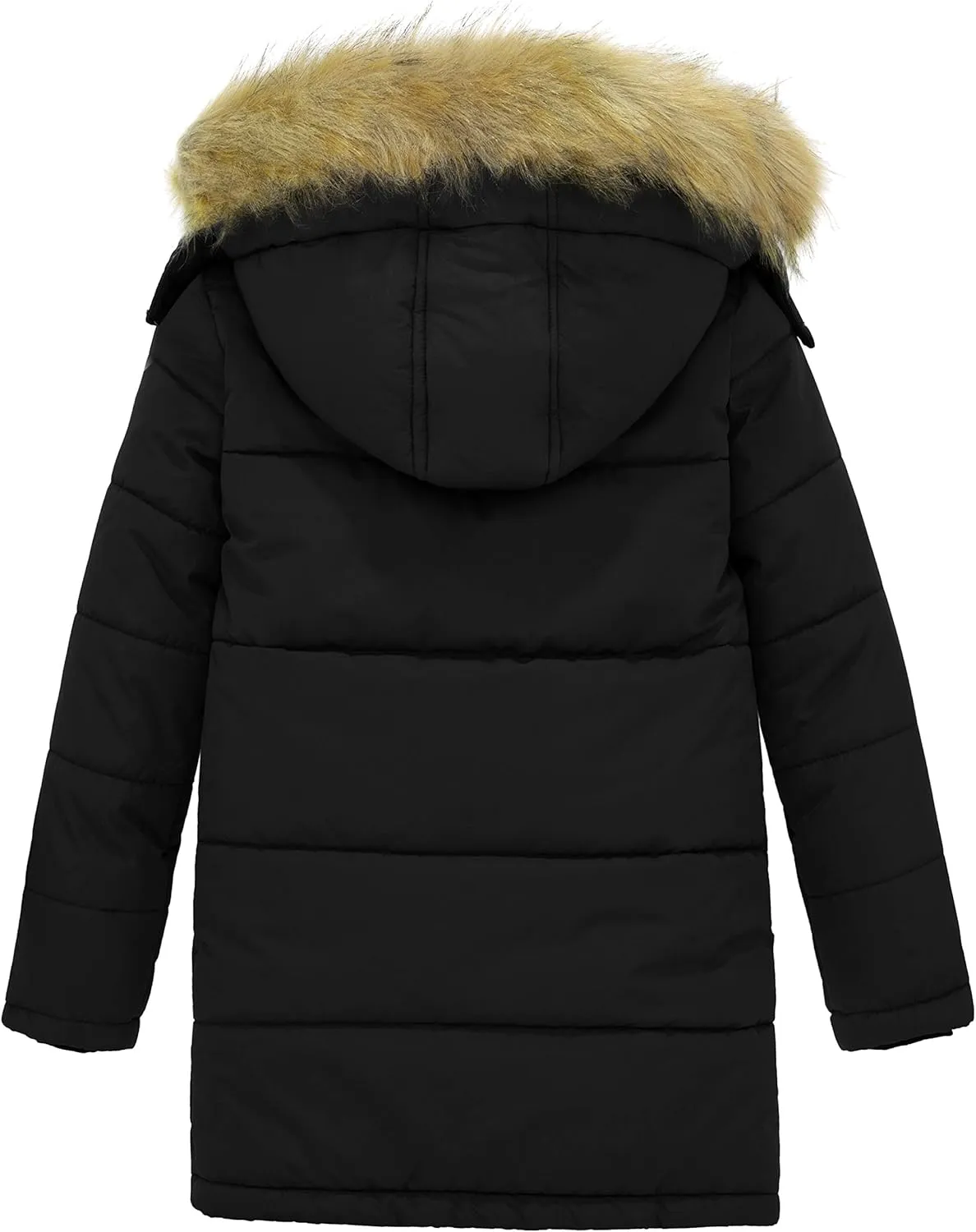 wantdo Boys' Winter Coat Long Puffer Jacket Warm Parka with Removeable Faux Fur Hood