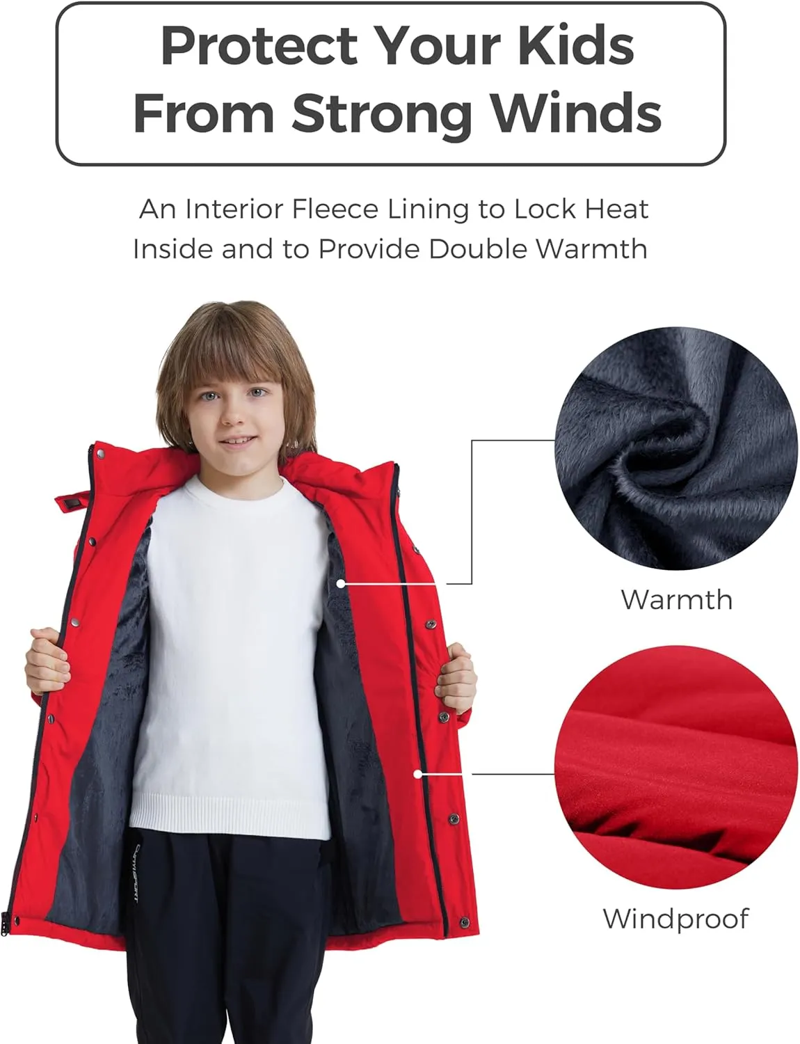 wantdo Boys' Winter Coat Long Puffer Jacket Warm Parka with Removeable Faux Fur Hood