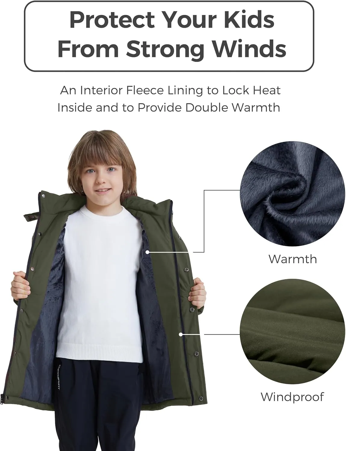 wantdo Boys' Winter Coat Long Puffer Jacket Warm Parka with Removeable Faux Fur Hood