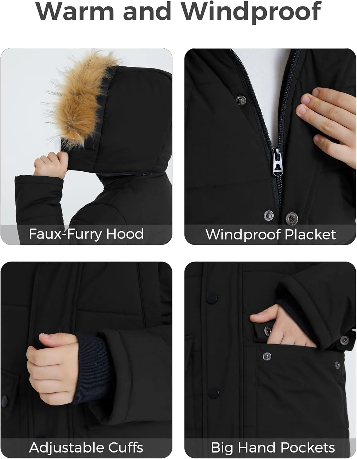 wantdo Boys' Winter Coat Long Puffer Jacket Warm Parka with Removeable Faux Fur Hood