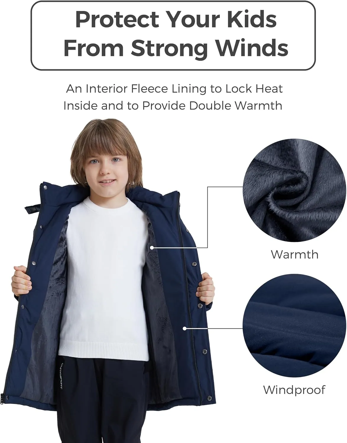 wantdo Boys' Winter Coat Long Puffer Jacket Warm Parka with Removeable Faux Fur Hood