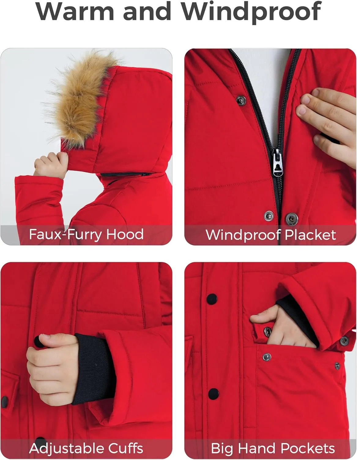 wantdo Boys' Winter Coat Long Puffer Jacket Warm Parka with Removeable Faux Fur Hood