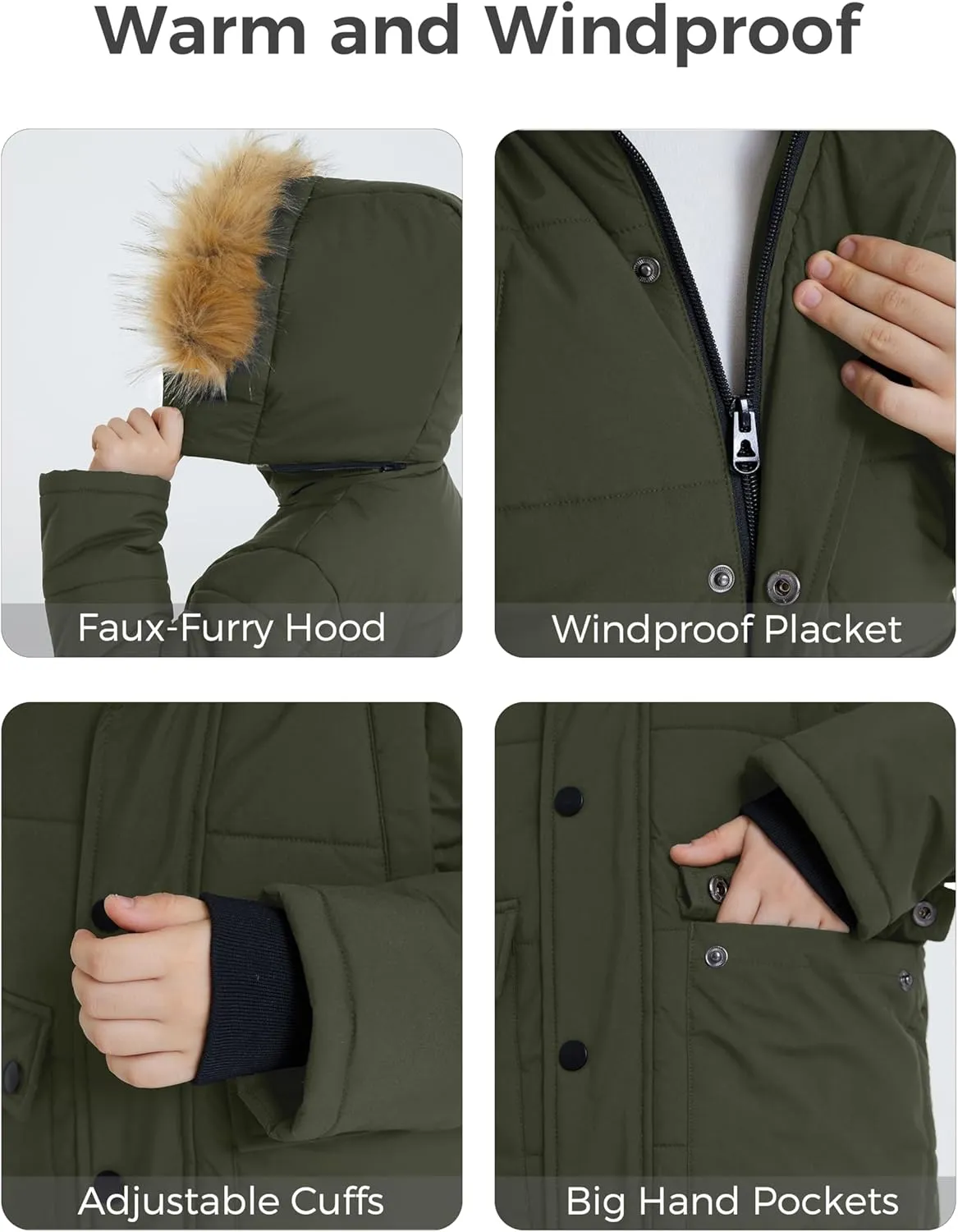 wantdo Boys' Winter Coat Long Puffer Jacket Warm Parka with Removeable Faux Fur Hood