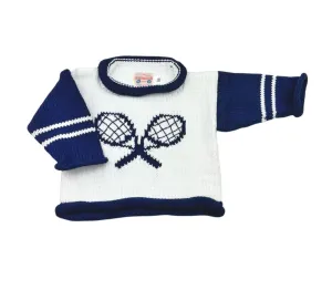 White and Blue Tennis Roll Neck Sweater
