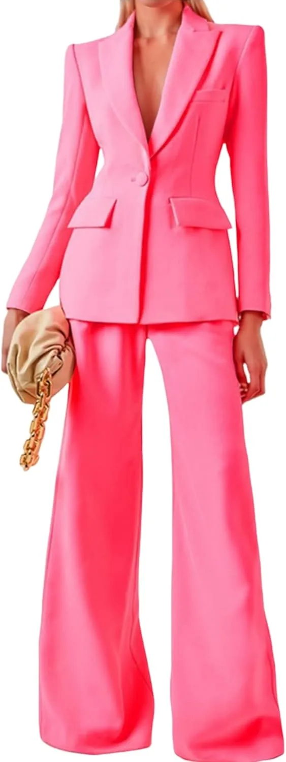 Women 2 Piece Outfits Dressy Blazer Jackets High Waisted Wide Leg Pants Suits Set Casual Business Work Wear