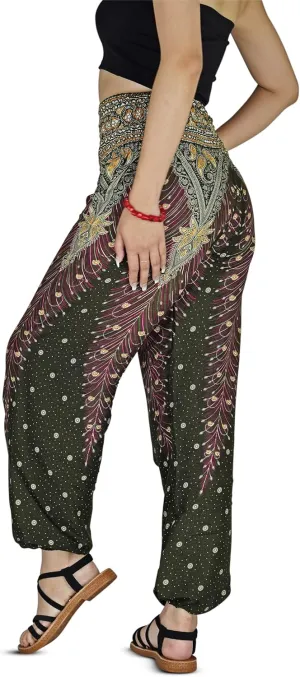 Women Harem Pant Boho Genie Aladdin Smocked Waist Yoga Trousers
