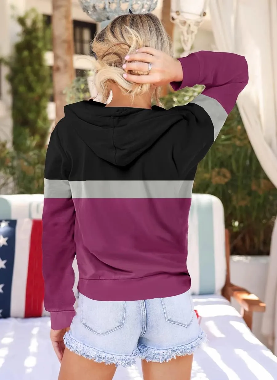 Women Hoodies Pullover Casual Thin Sweatshirts with Pockets Loose Fit Long Sleeve Drawstring Design Hoody Sweatshirt