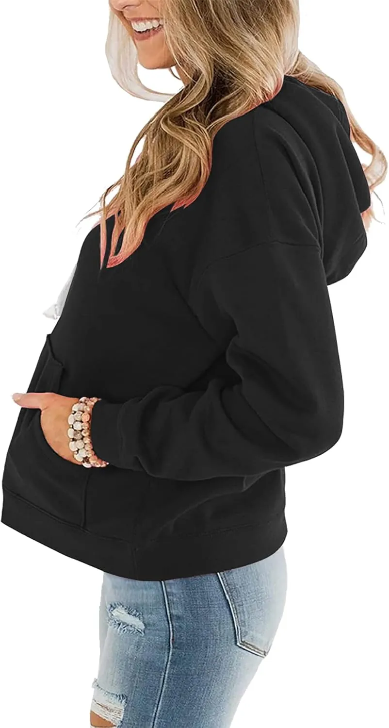 Women Hoodies Pullover Casual Thin Sweatshirts with Pockets Loose Fit Long Sleeve Drawstring Design Hoody Sweatshirt