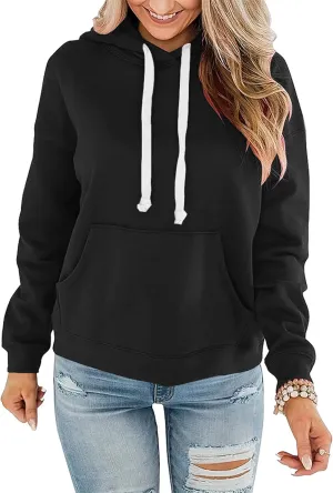 Women Hoodies Pullover Casual Thin Sweatshirts with Pockets Loose Fit Long Sleeve Drawstring Design Hoody Sweatshirt