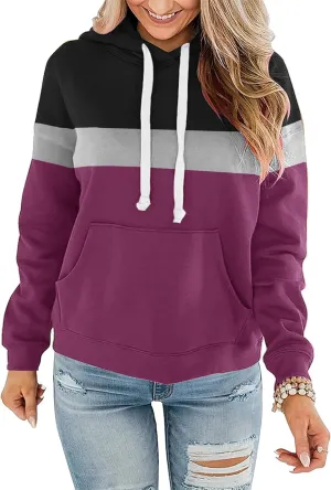 Women Hoodies Pullover Casual Thin Sweatshirts with Pockets Loose Fit Long Sleeve Drawstring Design Hoody Sweatshirt