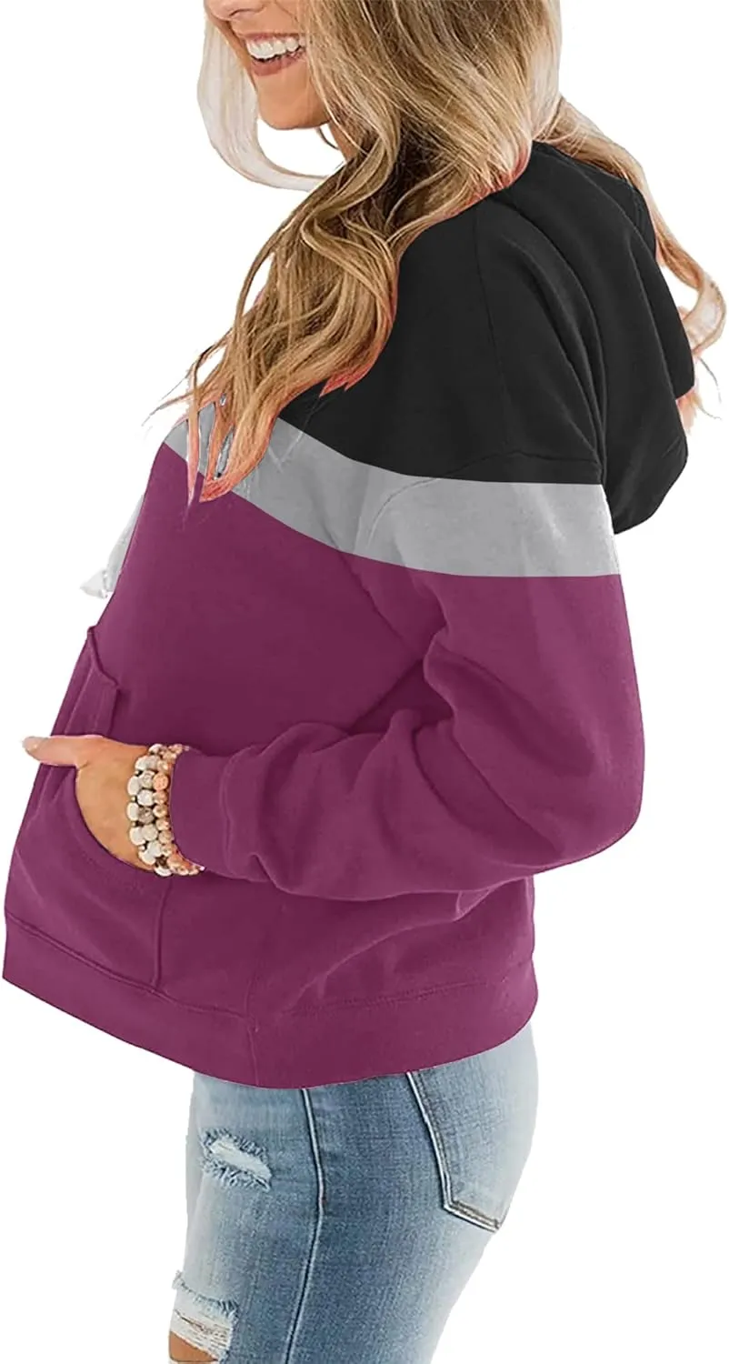 Women Hoodies Pullover Casual Thin Sweatshirts with Pockets Loose Fit Long Sleeve Drawstring Design Hoody Sweatshirt
