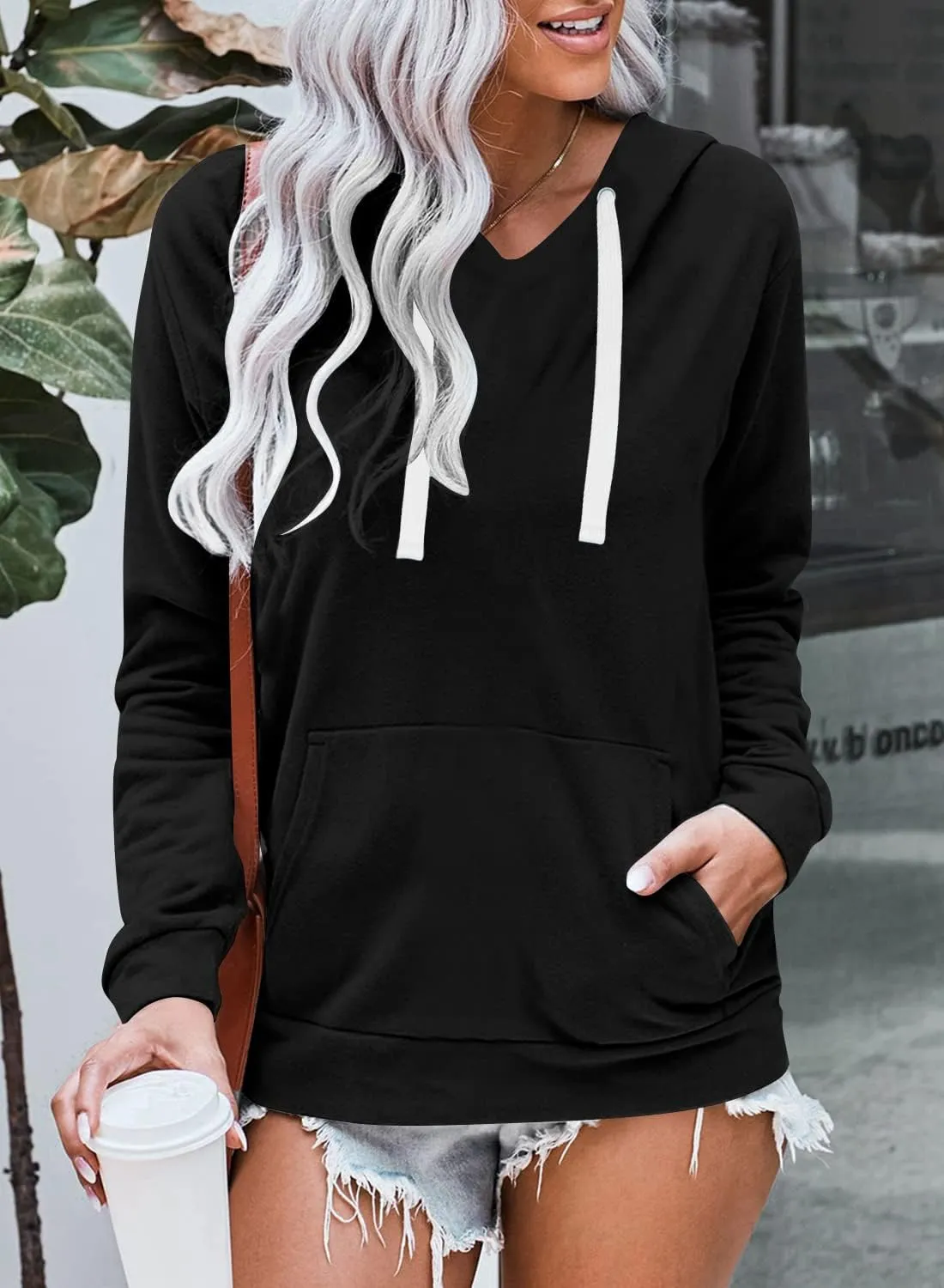 Women Hoodies Pullover Casual Thin Sweatshirts with Pockets Loose Fit Long Sleeve Drawstring Design Hoody Sweatshirt