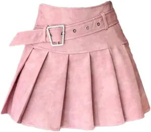 Women Slim Leather Pleated Skirt Casual A-Line High Waisted Mini Skirts