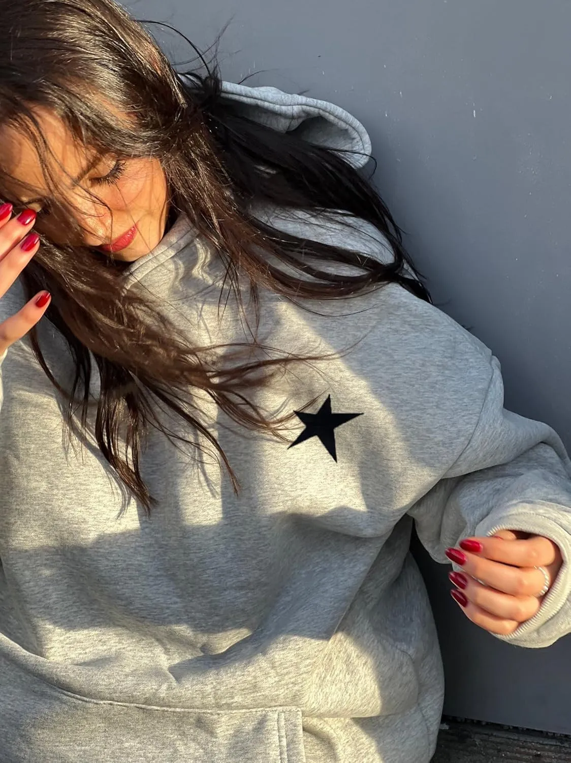 Women Y2k Star Graphic Print Hoodies Vintage Oversized Crew Neck Sweatshirt Teen Girls Pullover Top Preppy Clothes