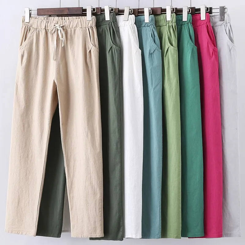 Womens Casual Lightweight Elastic Drawstring Pants With 2 Pockets