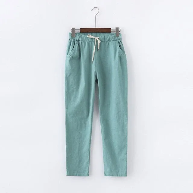 Womens Casual Lightweight Elastic Drawstring Pants With 2 Pockets