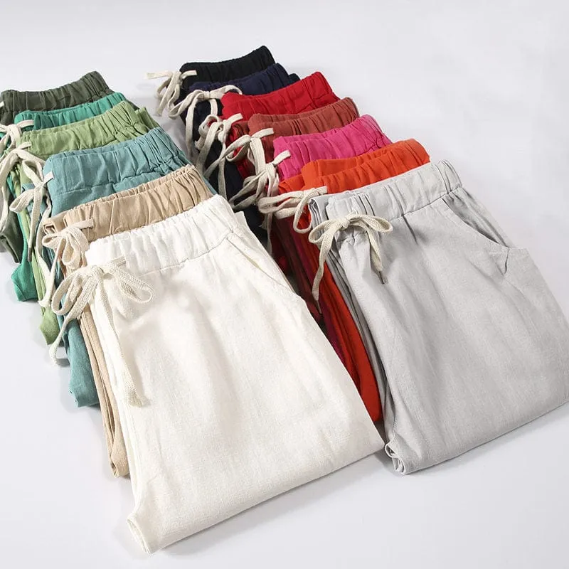 Womens Casual Lightweight Elastic Drawstring Pants With 2 Pockets