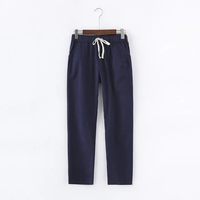 Womens Casual Lightweight Elastic Drawstring Pants With 2 Pockets