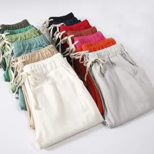 Womens Casual Lightweight Elastic Drawstring Pants With 2 Pockets