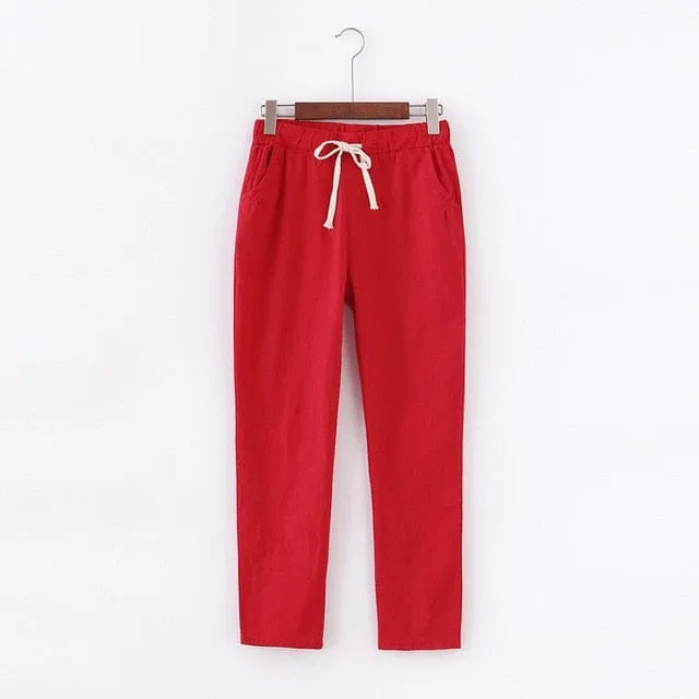 Womens Casual Lightweight Elastic Drawstring Pants With 2 Pockets