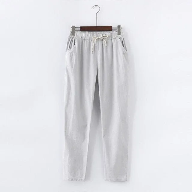 Womens Casual Lightweight Elastic Drawstring Pants With 2 Pockets