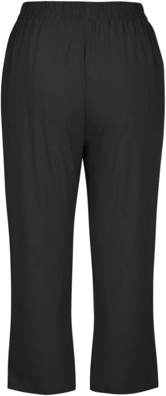 Womens Cotton Linen Capri Trousers with Elasticated Waist, Summer Capri Pants Breathable 3/4 Length Trouser with Pocket