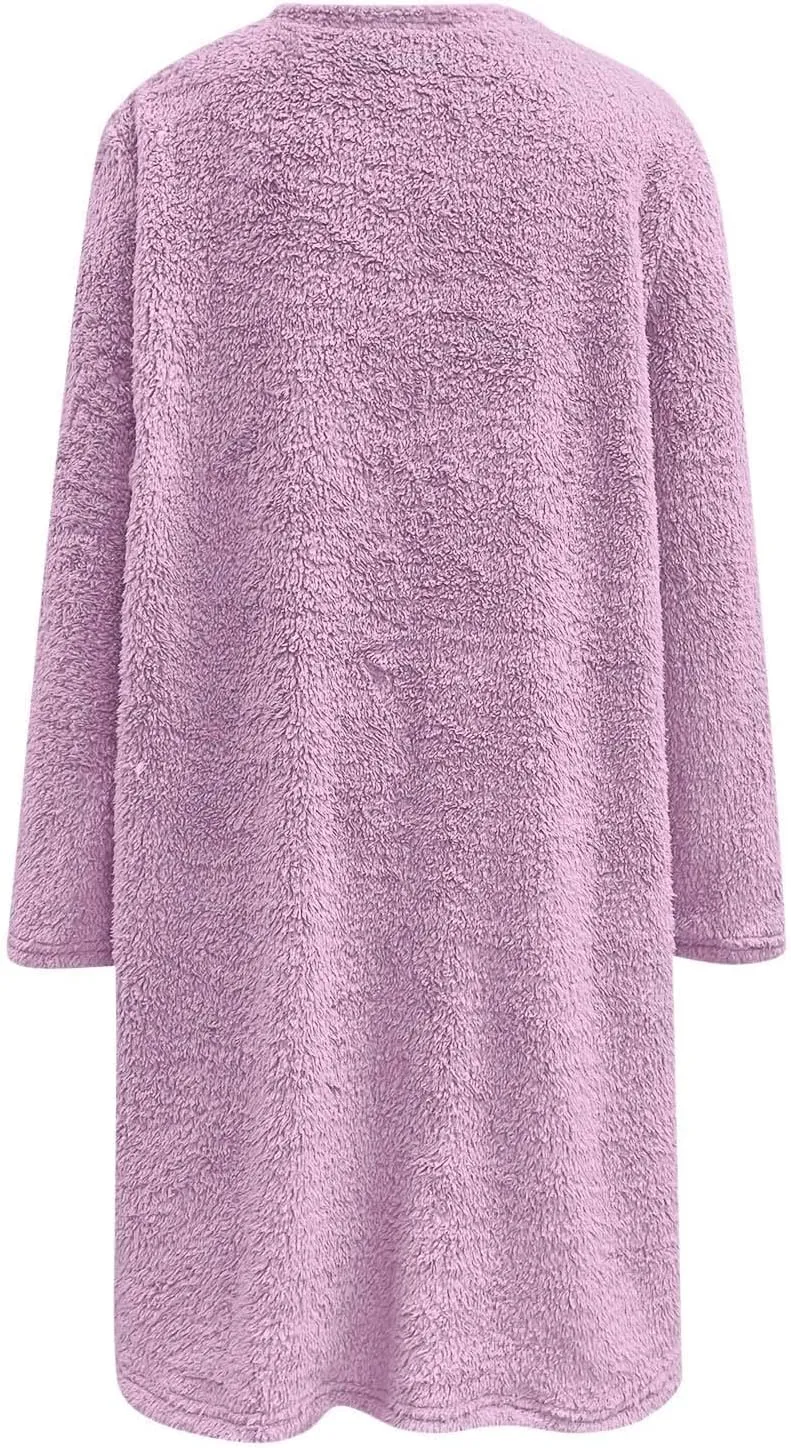 Women's Cute Sweatshirt Sherpa Pullover Sweater Fuzzy Fleece Hoodie Oversized Pockets Shirts Athletic Cozy Tops