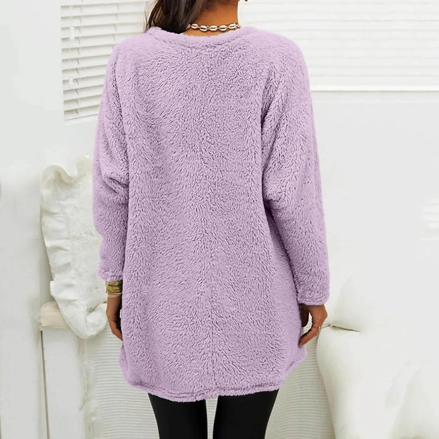 Women's Cute Sweatshirt Sherpa Pullover Sweater Fuzzy Fleece Hoodie Oversized Pockets Shirts Athletic Cozy Tops