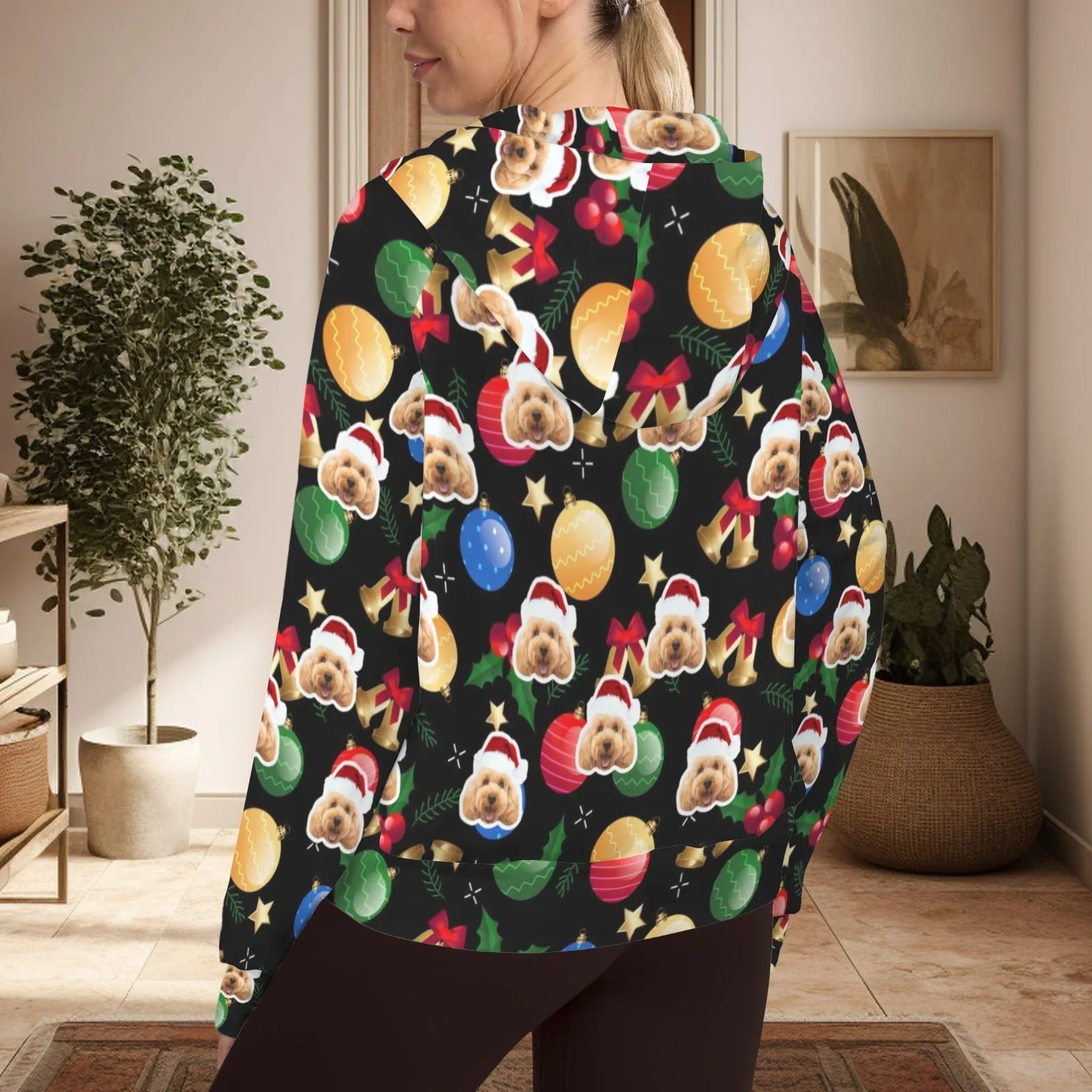 Women's Half Zip Cropped Hoodies Custom Face Christmas Lights Fleece Athletic Pullover Hoodies with Pockets Thumb Hole