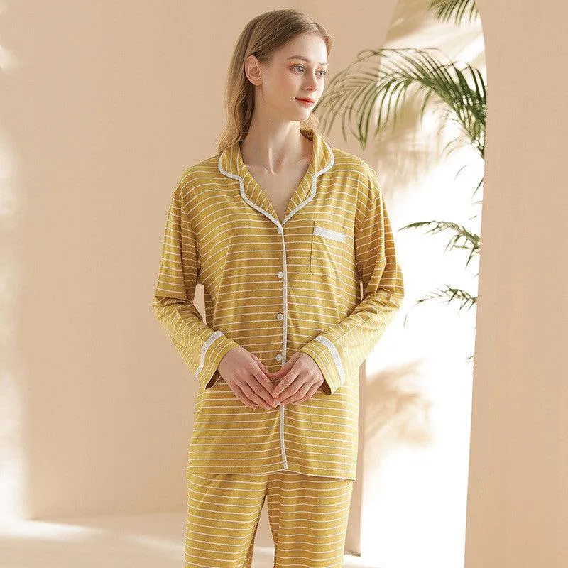 Women's Knit Casual Striped Modal Cardigan Can Be Worn Outside Long-sleeved Trousers Pajamas Home Wear