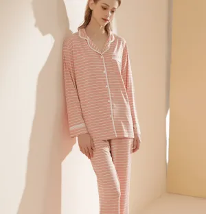 Women's Knit Casual Striped Modal Cardigan Can Be Worn Outside Long-sleeved Trousers Pajamas Home Wear