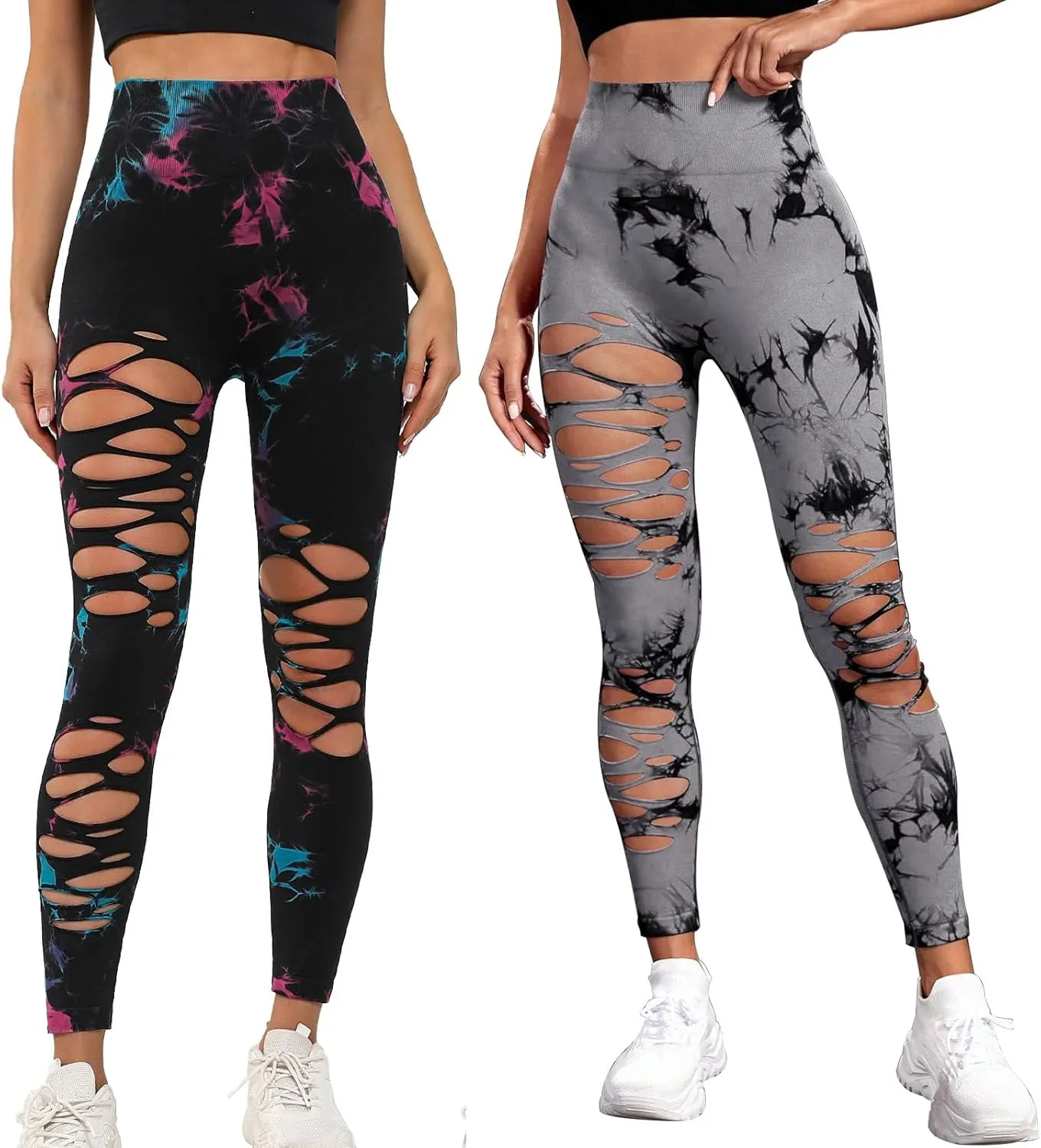 Women's Tie Dye Cutout Tights High Waist Workout Yoga Leggings,Scrunch Butt Lifting Elastic Pants,2 Pack