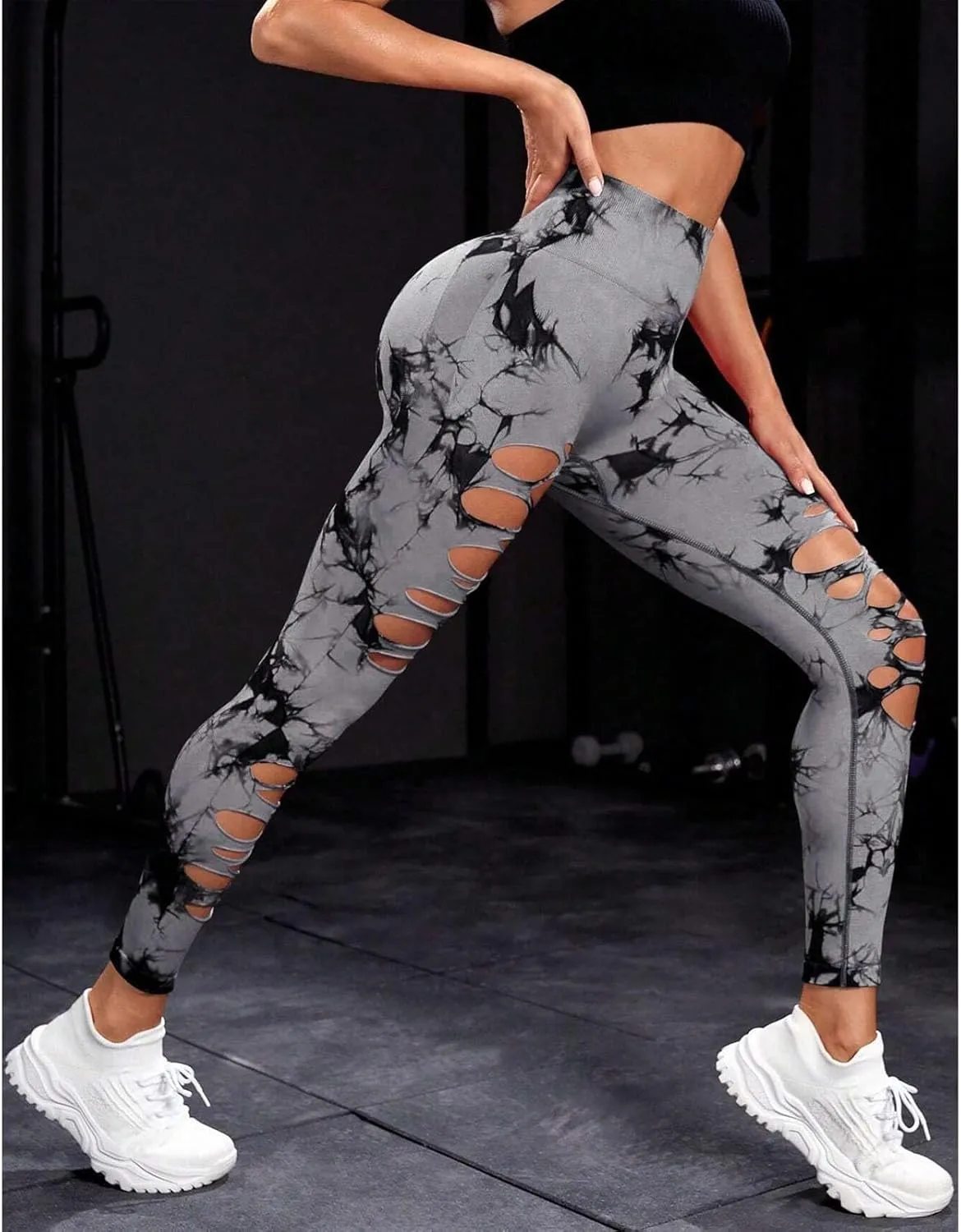 Women's Tie Dye Cutout Tights High Waist Workout Yoga Leggings,Scrunch Butt Lifting Elastic Pants,2 Pack