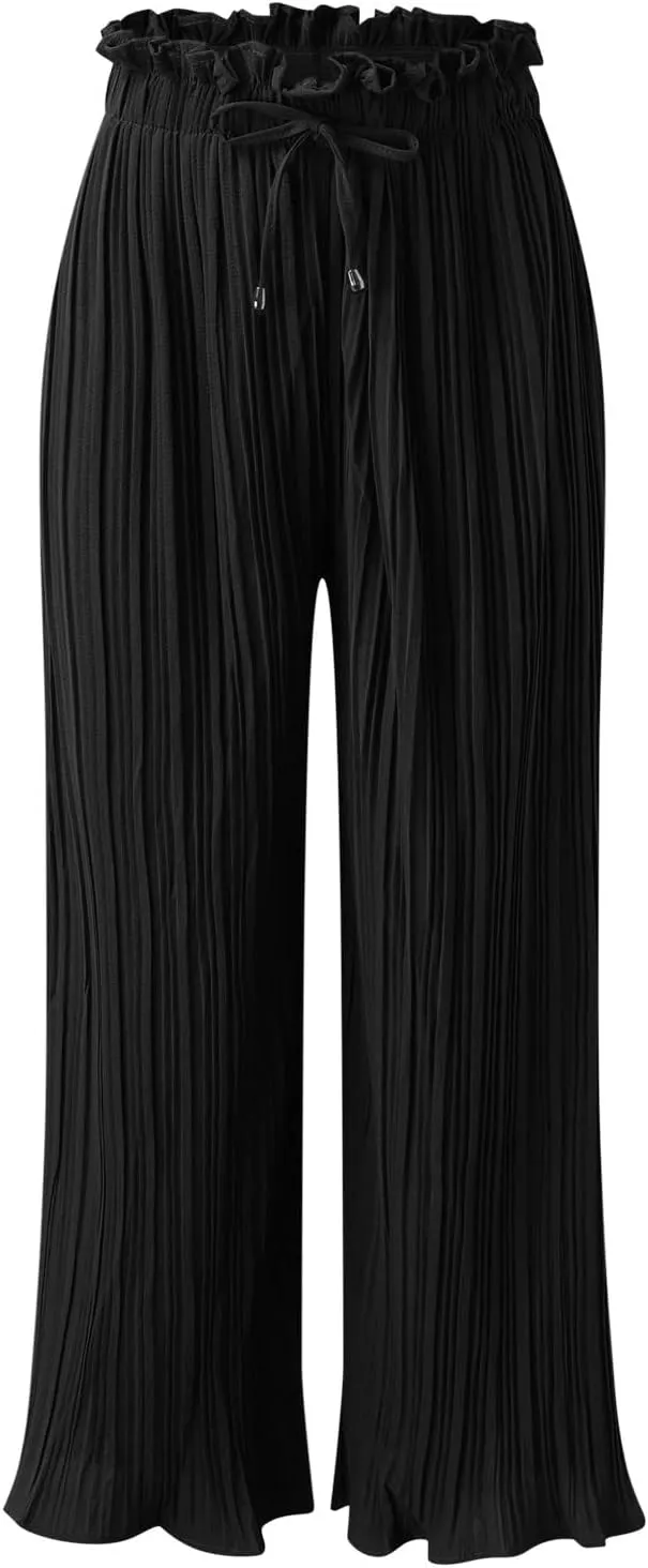 Womens Work Pants Wide Leg Casual High Waist Loose Elastic Pants Elastic Waist Breathable Vacation Comfort Trousers