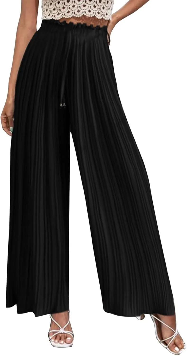 Womens Work Pants Wide Leg Casual High Waist Loose Elastic Pants Elastic Waist Breathable Vacation Comfort Trousers